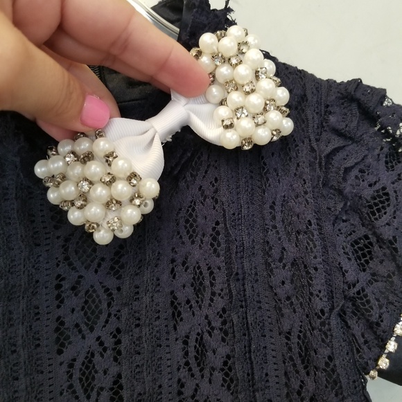 Lace rhinestone mock neck dress (A1) - Picture 4 of 6